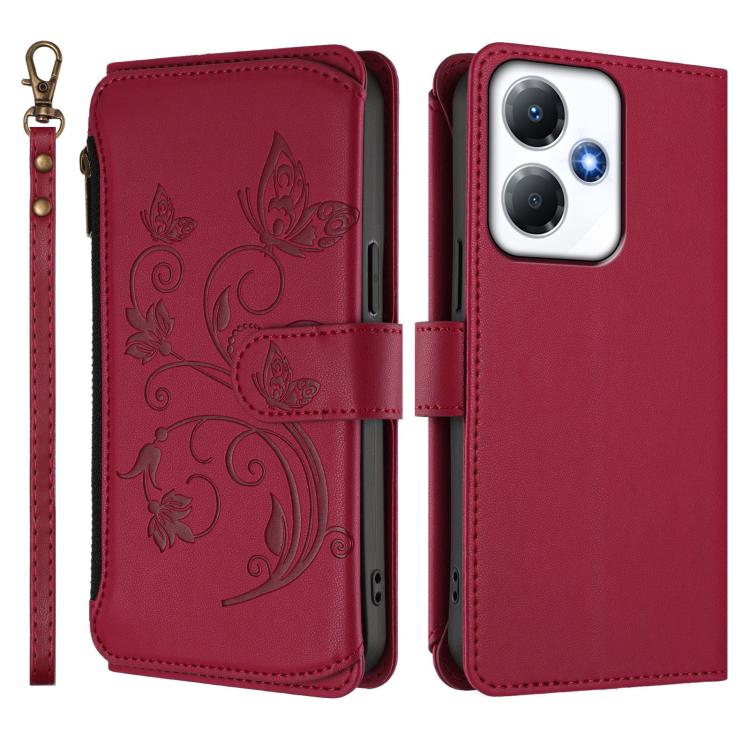 For Infinix Hot 30 Play 4G / NFC 4G Butterfly Love Flower Multi-card Zipper Wallet Leather Phone Case