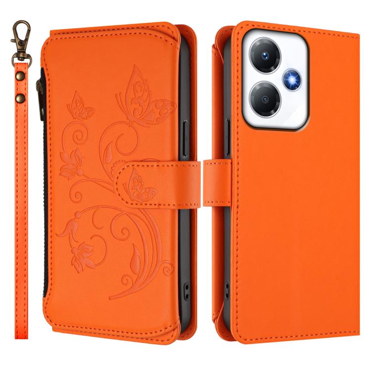 For Infinix Hot 30 Play 4G / NFC 4G Butterfly Love Flower Multi-card Zipper Wallet Leather Phone Case