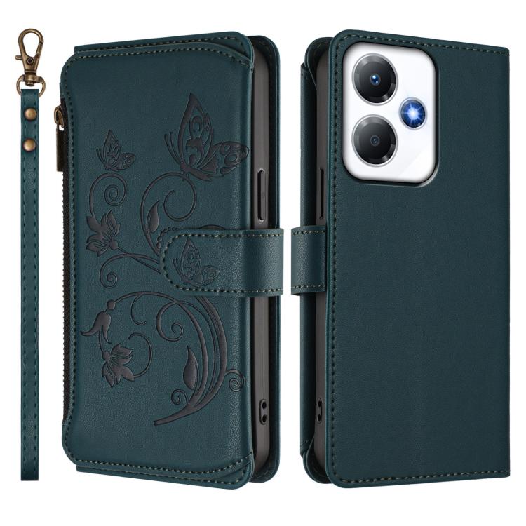 For Infinix Hot 30 Play 4G / NFC 4G Butterfly Love Flower Multi-card Zipper Wallet Leather Phone Case