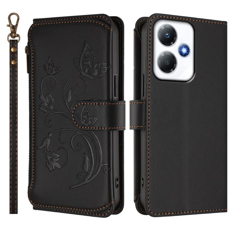 For Infinix Hot 30 Play 4G / NFC 4G Butterfly Love Flower Multi-card Zipper Wallet Leather Phone Case