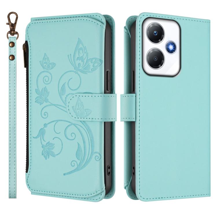 For Infinix Hot 30 Play 4G / NFC 4G Butterfly Love Flower Multi-card Zipper Wallet Leather Phone Case
