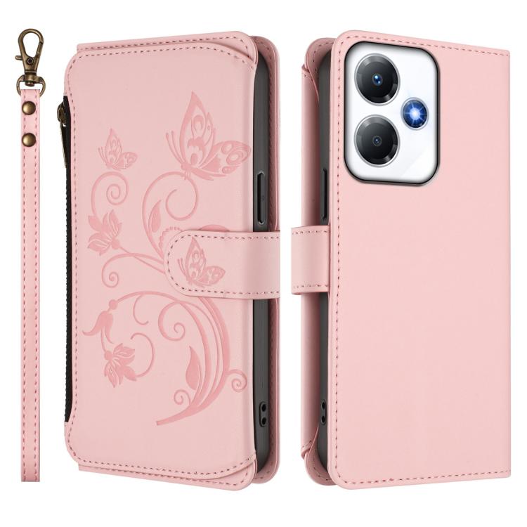 For Infinix Hot 30 Play 4G / NFC 4G Butterfly Love Flower Multi-card Zipper Wallet Leather Phone Case