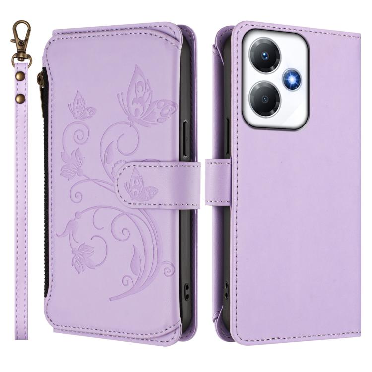 For Infinix Hot 30 Play 4G / NFC 4G Butterfly Love Flower Multi-card Zipper Wallet Leather Phone Case