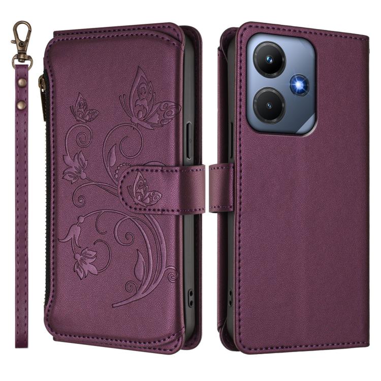 For Infinix Hot 30i / X669 Butterfly Love Flower Multi-card Zipper Wallet Leather Phone Case