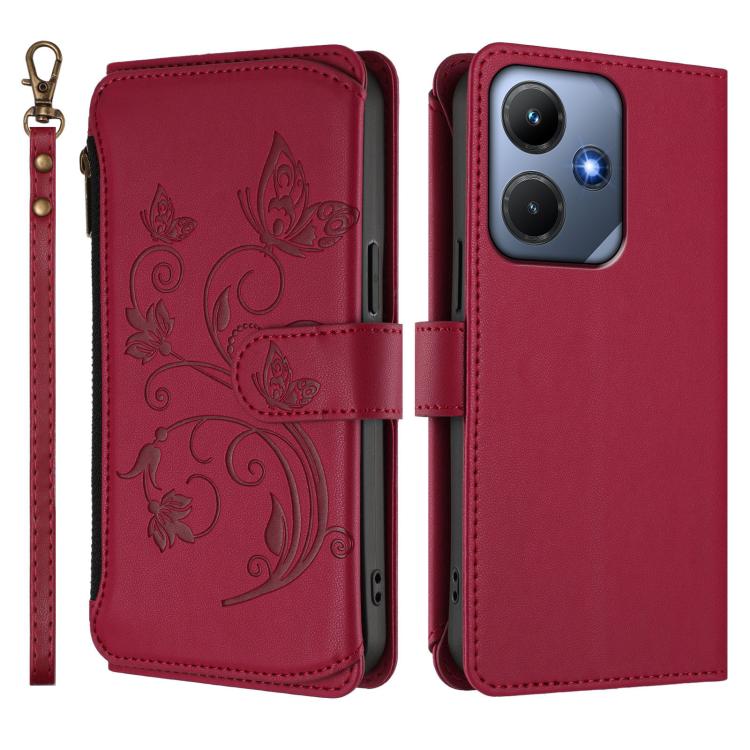 For Infinix Hot 30i / X669 Butterfly Love Flower Multi-card Zipper Wallet Leather Phone Case