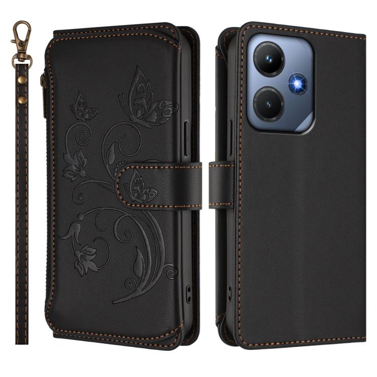 For Infinix Hot 30i / X669 Butterfly Love Flower Multi-card Zipper Wallet Leather Phone Case