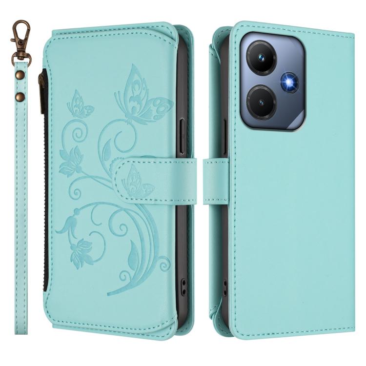 For Infinix Hot 30i / X669 Butterfly Love Flower Multi-card Zipper Wallet Leather Phone Case