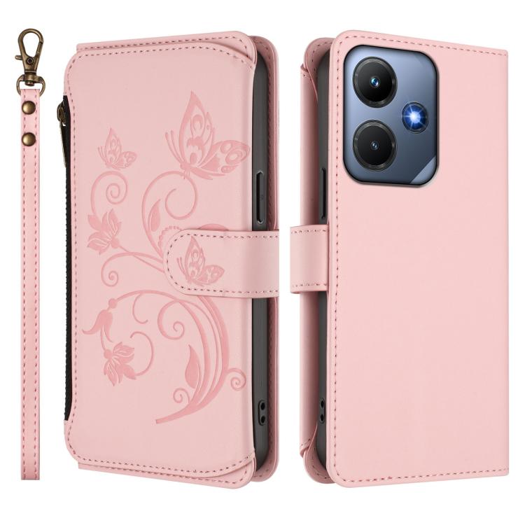 For Infinix Hot 30i / X669 Butterfly Love Flower Multi-card Zipper Wallet Leather Phone Case