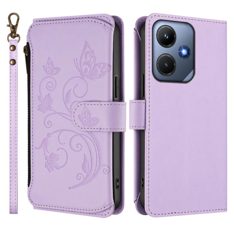 For Infinix Hot 30i / X669 Butterfly Love Flower Multi-card Zipper Wallet Leather Phone Case
