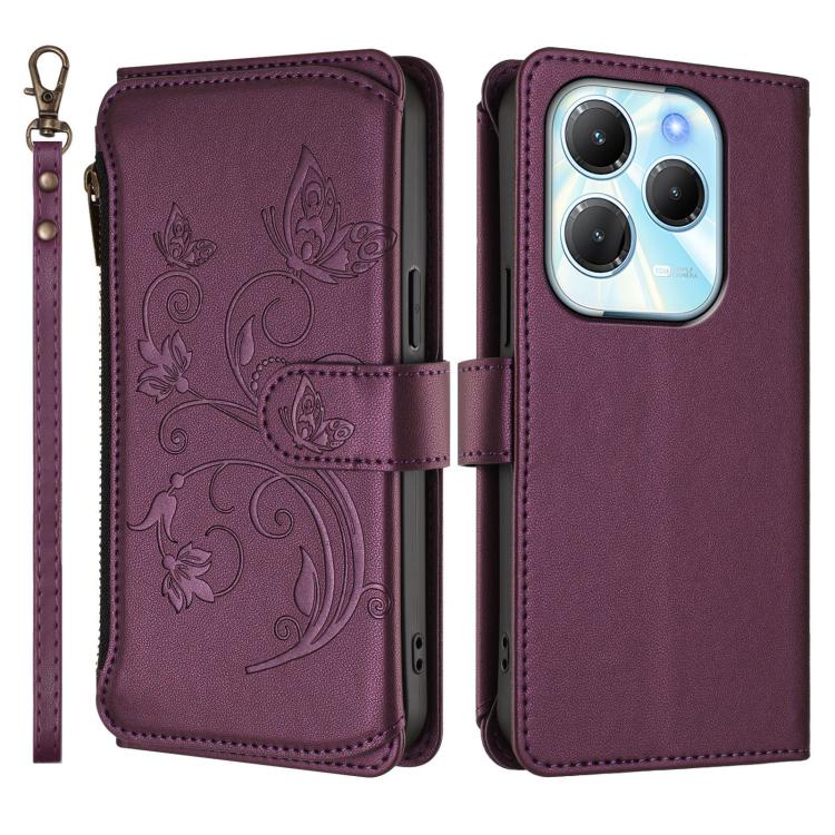 For Infinix Hot 40 4G / 40 Pro 4G Butterfly Love Flower Multi-card Zipper Wallet Leather Phone Case