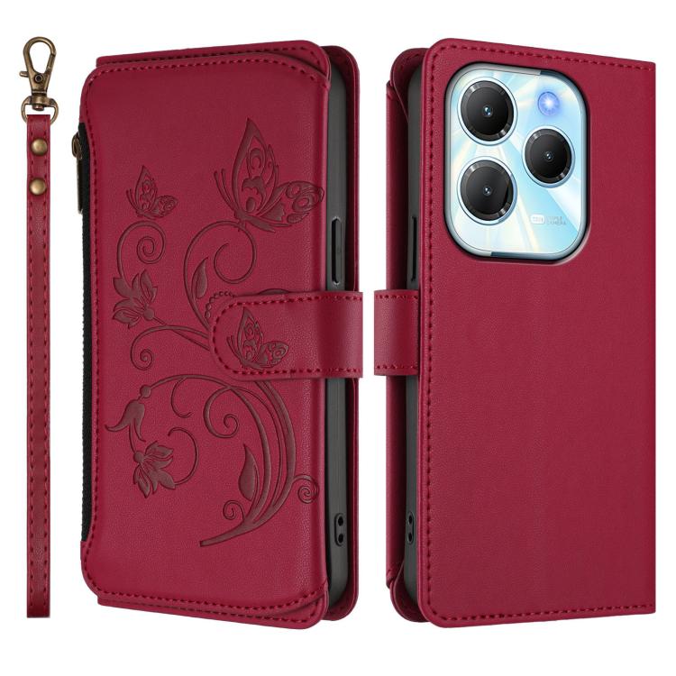 For Infinix Hot 40 4G / 40 Pro 4G Butterfly Love Flower Multi-card Zipper Wallet Leather Phone Case