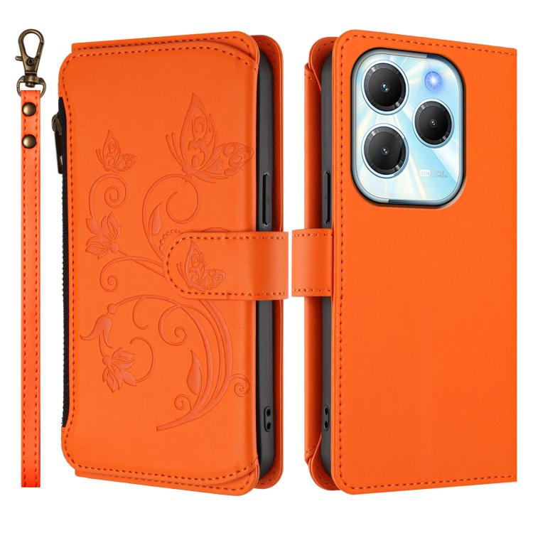 For Infinix Hot 40 4G / 40 Pro 4G Butterfly Love Flower Multi-card Zipper Wallet Leather Phone Case
