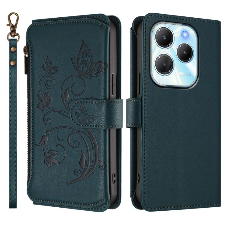 For Infinix Hot 40 4G / 40 Pro 4G Butterfly Love Flower Multi-card Zipper Wallet Leather Phone Case