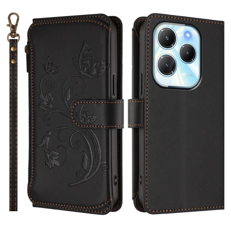 For Infinix Hot 40 4G / 40 Pro 4G Butterfly Love Flower Multi-card Zipper Wallet Leather Phone Case