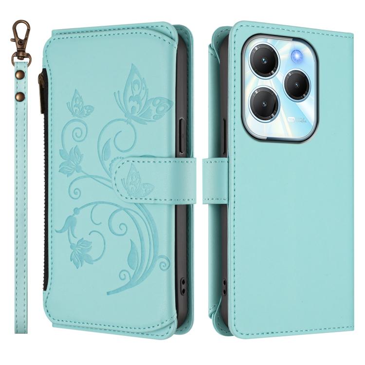 For Infinix Hot 40 4G / 40 Pro 4G Butterfly Love Flower Multi-card Zipper Wallet Leather Phone Case