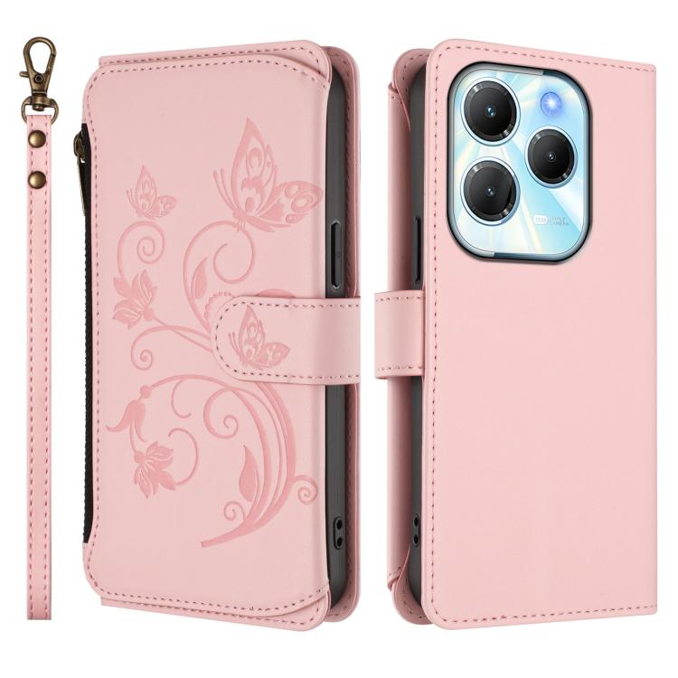 For Infinix Hot 40 4G / 40 Pro 4G Butterfly Love Flower Multi-card Zipper Wallet Leather Phone Case