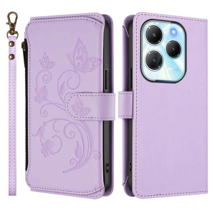 For Infinix Hot 40 4G / 40 Pro 4G Butterfly Love Flower Multi-card Zipper Wallet Leather Phone Case