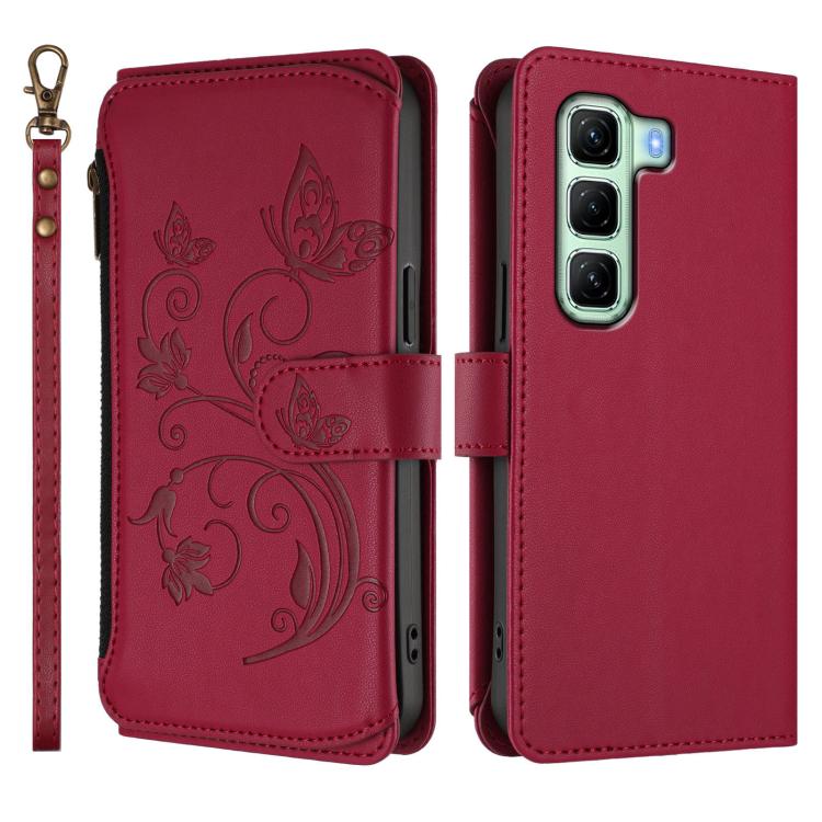 For Infinix Hot 50 4G Butterfly Love Flower Multi-card Zipper Wallet Leather Phone Case