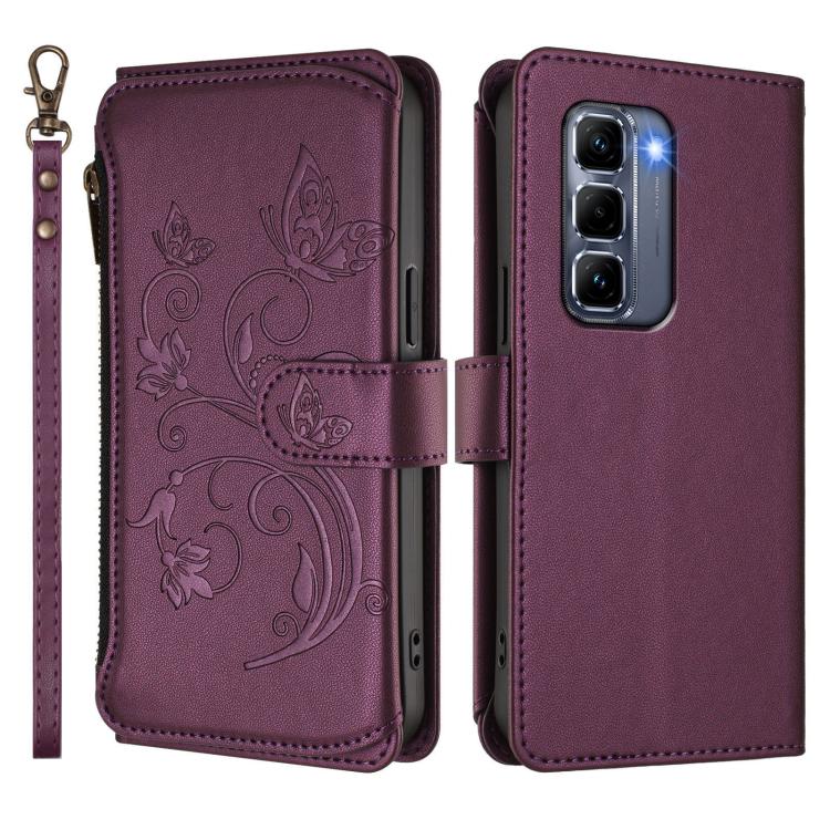 For Infinix Hot 50 Pro+ 4G Butterfly Love Flower Multi-card Zipper Wallet Leather Phone Case