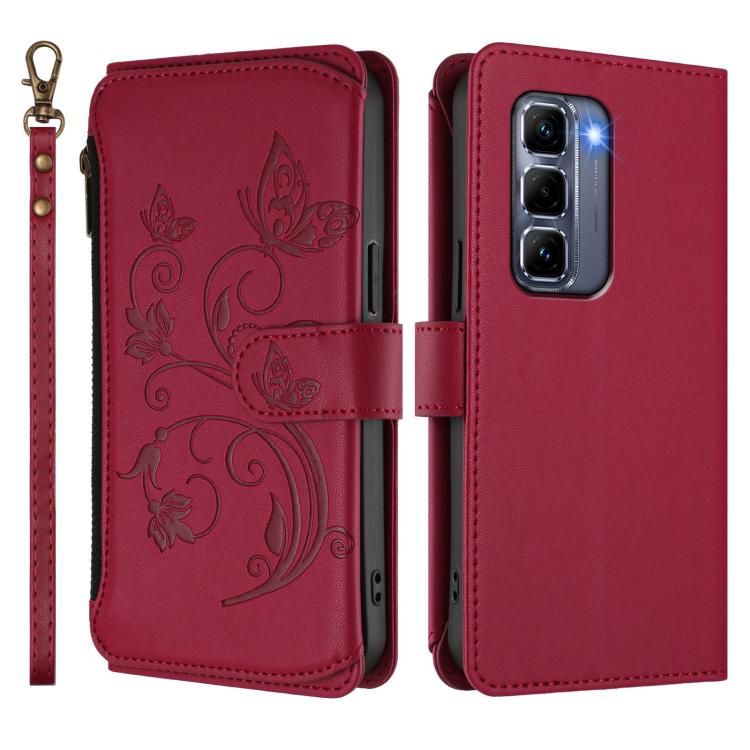 For Infinix Hot 50 Pro+ 4G Butterfly Love Flower Multi-card Zipper Wallet Leather Phone Case