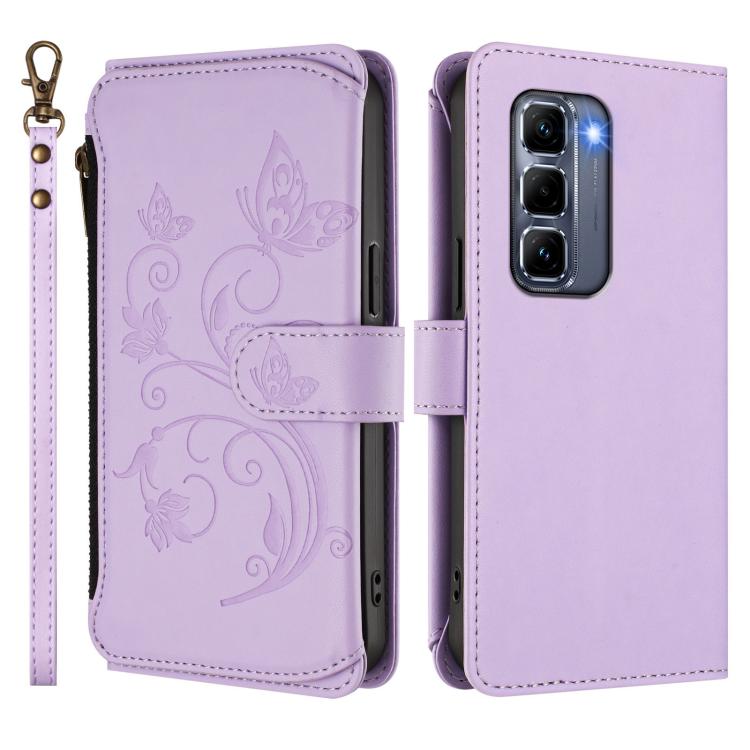 For Infinix Hot 50 Pro+ 4G Butterfly Love Flower Multi-card Zipper Wallet Leather Phone Case