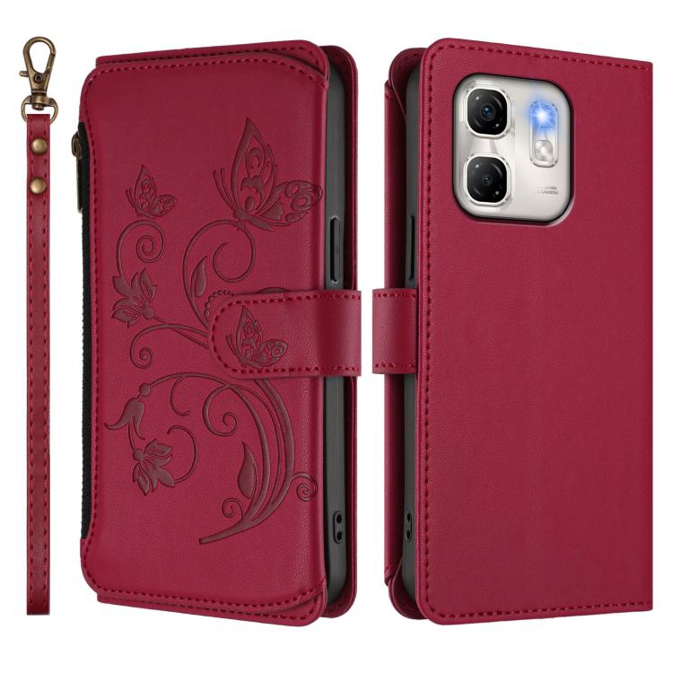 For Infinix Hot 50i 4G / Smart 9 4G Butterfly Love Flower Multi-card Zipper Wallet Leather Phone Case
