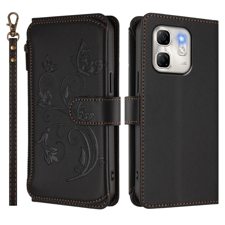 For Infinix Hot 50i 4G / Smart 9 4G Butterfly Love Flower Multi-card Zipper Wallet Leather Phone Case