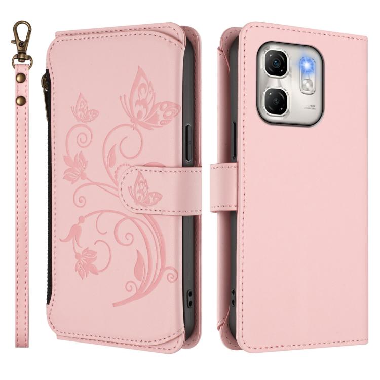 For Infinix Hot 50i 4G / Smart 9 4G Butterfly Love Flower Multi-card Zipper Wallet Leather Phone Case