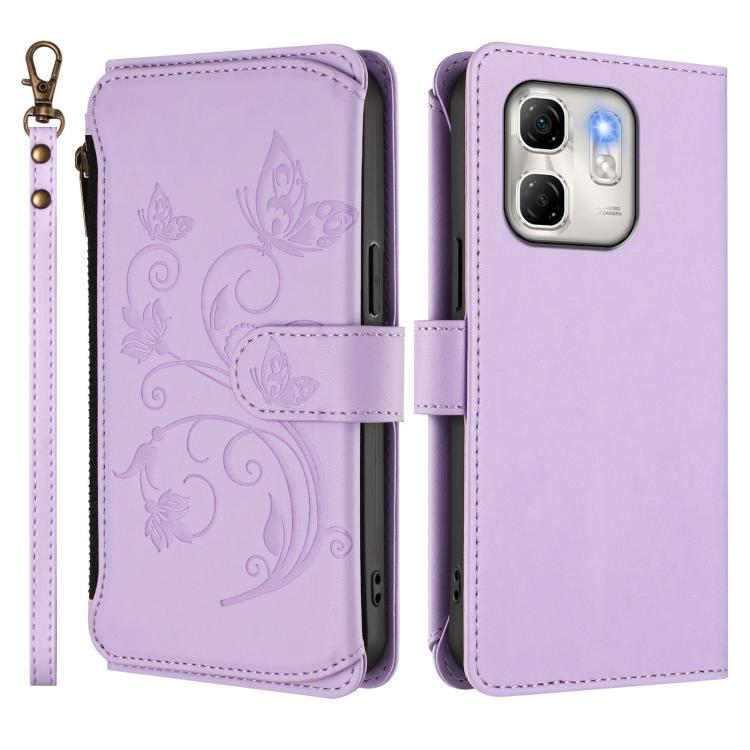 For Infinix Hot 50i 4G / Smart 9 4G Butterfly Love Flower Multi-card Zipper Wallet Leather Phone Case