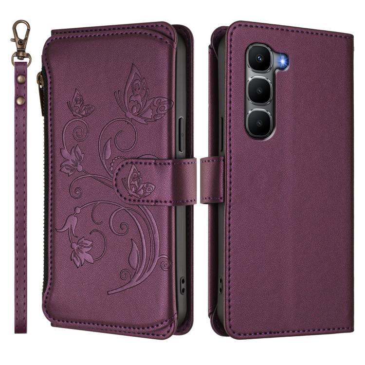 For Infinix Hot 60 4G / 60i 4G Butterfly Love Flower Multi-card Zipper Wallet Leather Phone Case