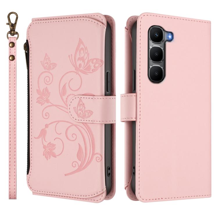 For Infinix Hot 60 4G / 60i 4G Butterfly Love Flower Multi-card Zipper Wallet Leather Phone Case
