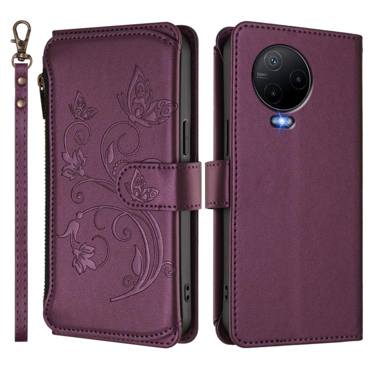 For Infinix Note 12 2023 4G / 12 Pro 4G Butterfly Love Flower Multi-card Zipper Wallet Leather Phone Case