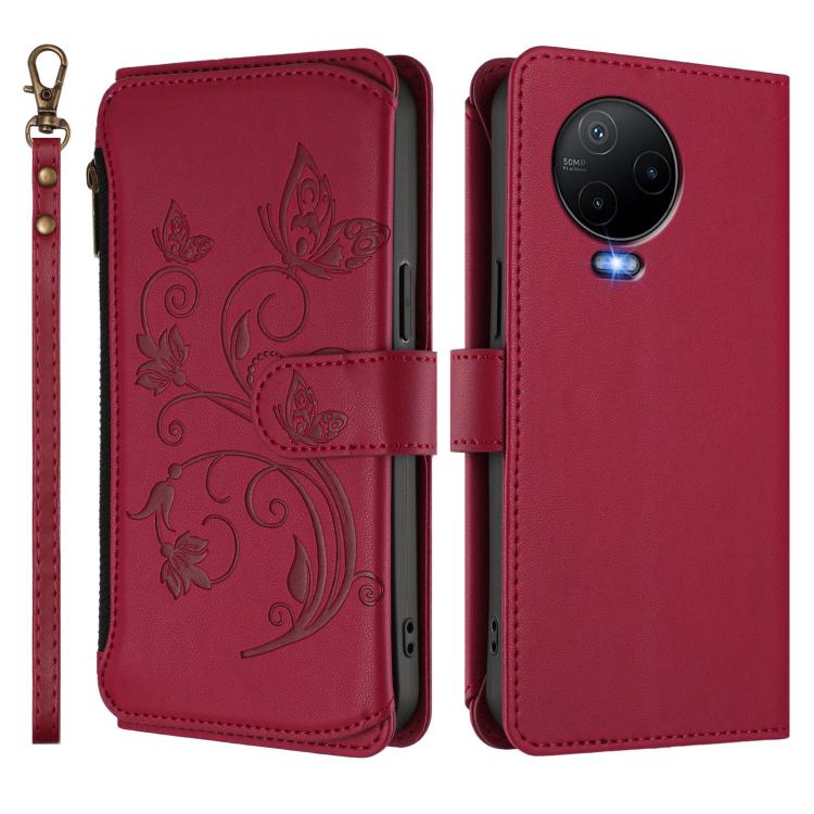 For Infinix Note 12 2023 4G / 12 Pro 4G Butterfly Love Flower Multi-card Zipper Wallet Leather Phone Case