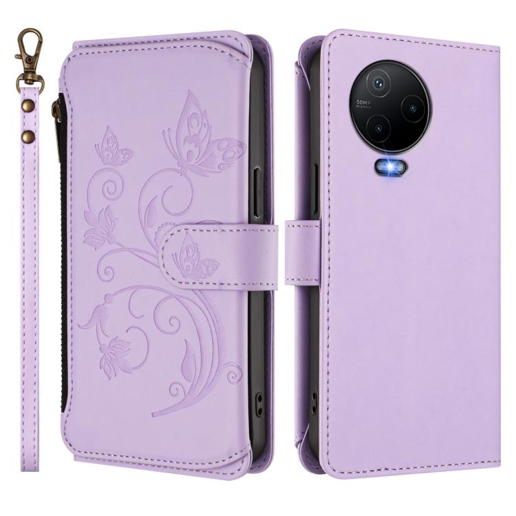 For Infinix Note 12 2023 4G / 12 Pro 4G Butterfly Love Flower Multi-card Zipper Wallet Leather Phone Case