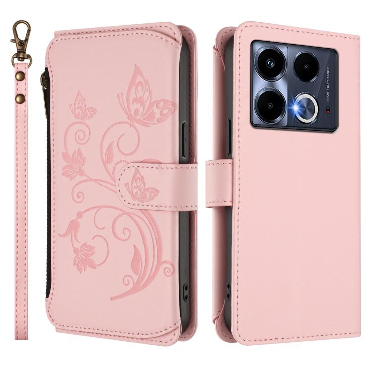For Infinix Note 40 4G Butterfly Love Flower Multi-card Zipper Wallet Leather Phone Case