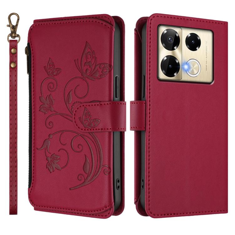 For Infinix Note 40 Pro 4G / 5G Butterfly Love Flower Multi-card Zipper Wallet Leather Phone Case