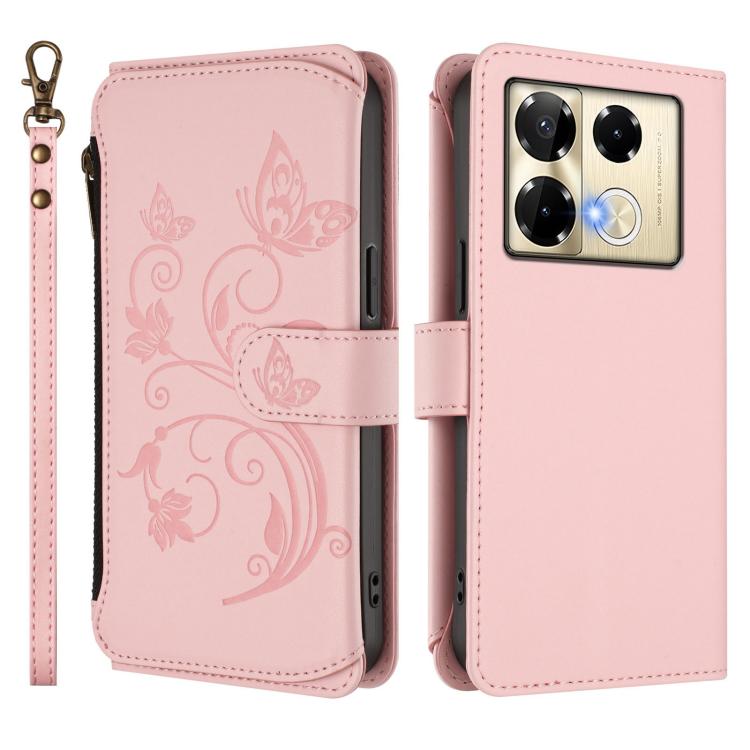 For Infinix Note 40 Pro 4G / 5G Butterfly Love Flower Multi-card Zipper Wallet Leather Phone Case