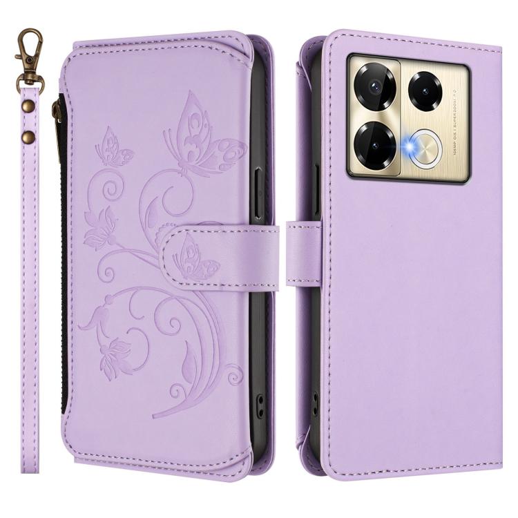 For Infinix Note 40 Pro 4G / 5G Butterfly Love Flower Multi-card Zipper Wallet Leather Phone Case