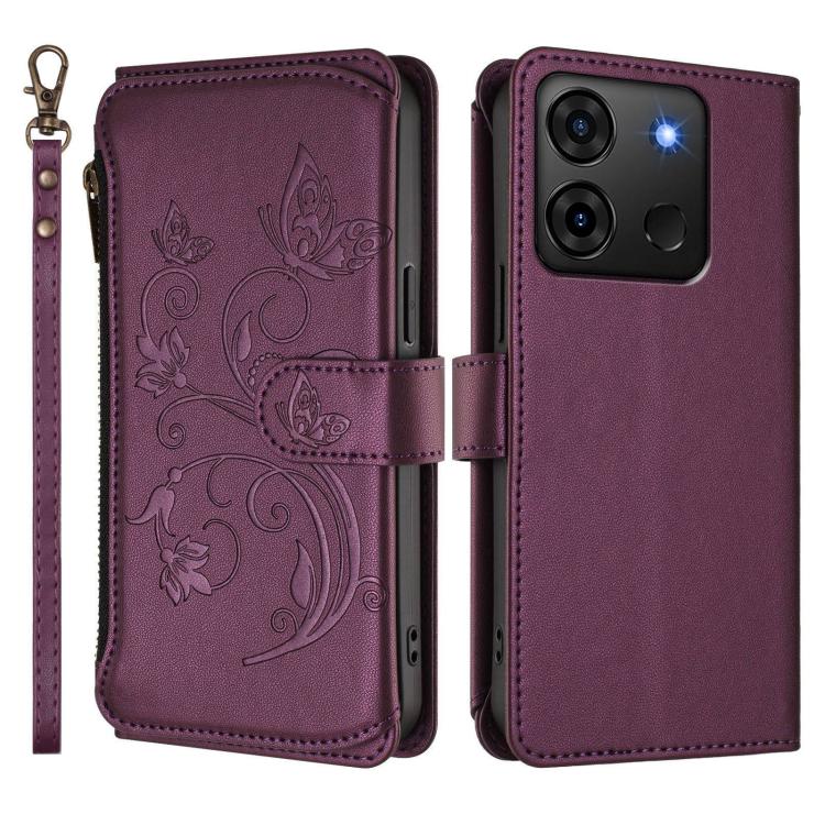 For Infinix Smart 7 HD / 7 Plus Butterfly Love Flower Multi-card Zipper Wallet Leather Phone Case