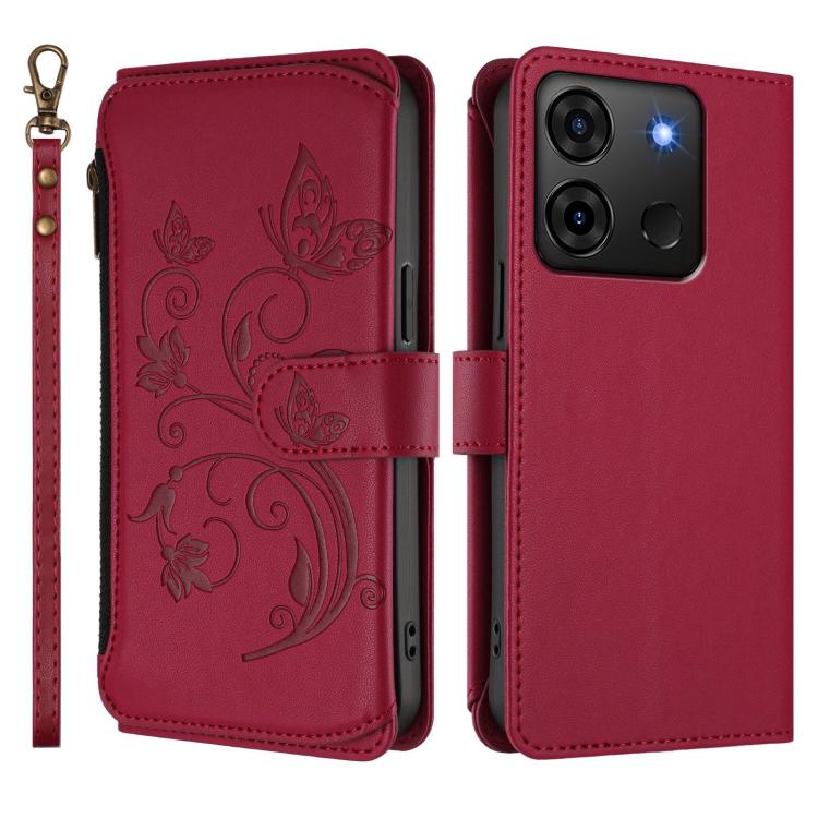 For Infinix Smart 7 HD / 7 Plus Butterfly Love Flower Multi-card Zipper Wallet Leather Phone Case