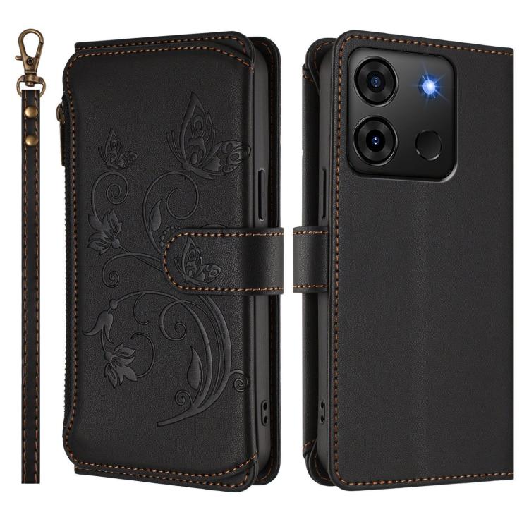 For Infinix Smart 7 HD / 7 Plus Butterfly Love Flower Multi-card Zipper Wallet Leather Phone Case