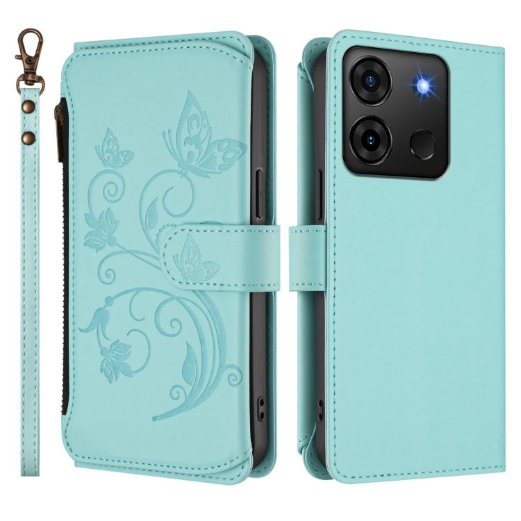 For Infinix Smart 7 HD / 7 Plus Butterfly Love Flower Multi-card Zipper Wallet Leather Phone Case