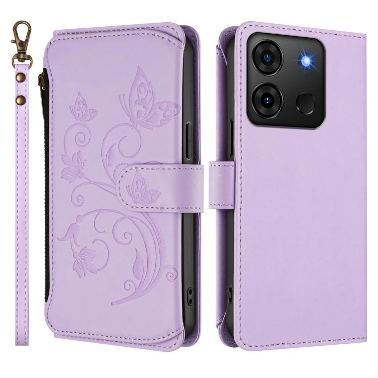For Infinix Smart 7 HD / 7 Plus Butterfly Love Flower Multi-card Zipper Wallet Leather Phone Case