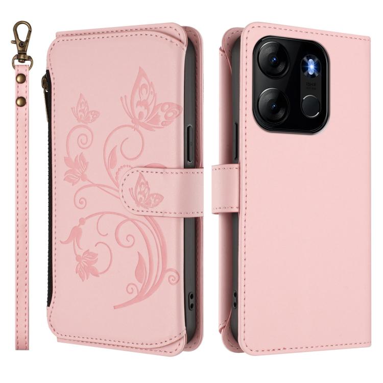 For Infinix Smart 7 Global Butterfly Love Flower Multi-card Zipper Wallet Leather Phone Case