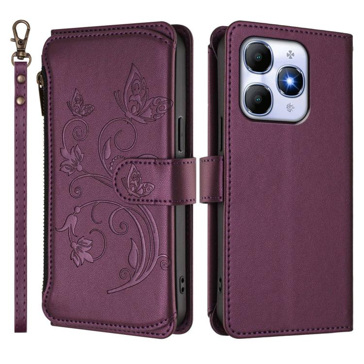 For Itel A90 4G Butterfly Love Flower Multi-card Zipper Wallet Leather Phone Case