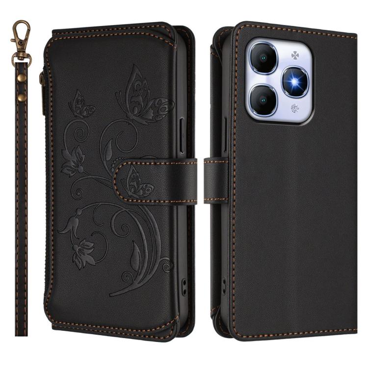 For Itel A90 4G Butterfly Love Flower Multi-card Zipper Wallet Leather Phone Case