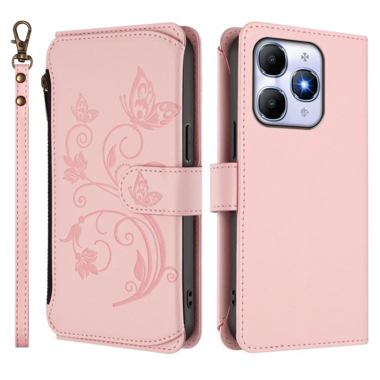 For Itel A90 4G Butterfly Love Flower Multi-card Zipper Wallet Leather Phone Case