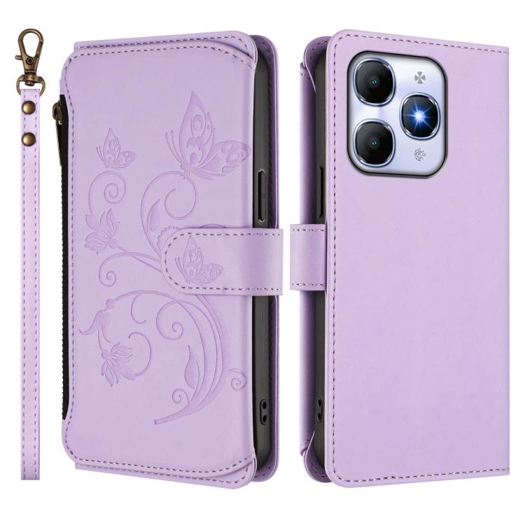 For Itel A90 4G Butterfly Love Flower Multi-card Zipper Wallet Leather Phone Case