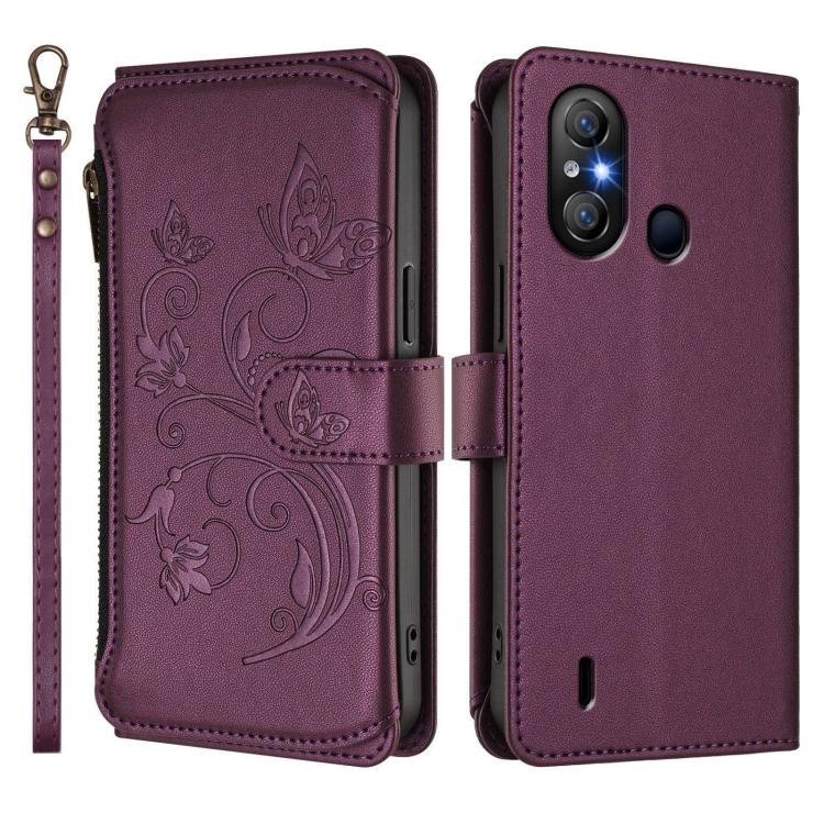 For Itel A58 Lite / A49 Play Butterfly Love Flower Multi-card Zipper Wallet Leather Phone Case