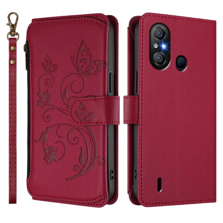 For Itel A58 Lite / A49 Play Butterfly Love Flower Multi-card Zipper Wallet Leather Phone Case